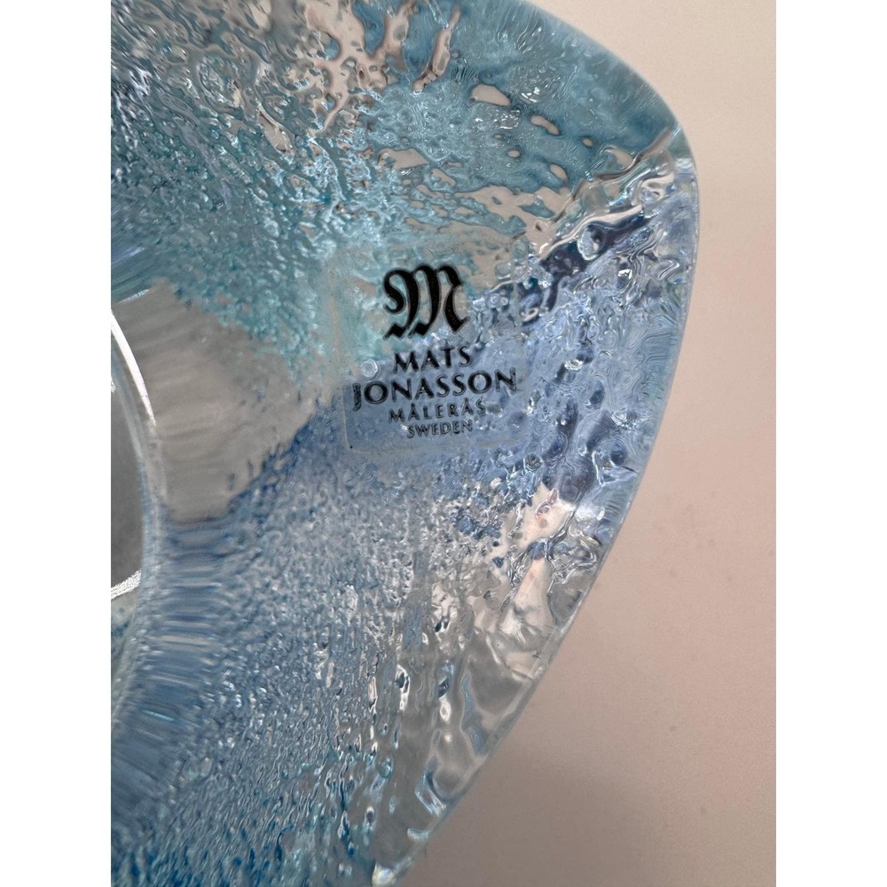 Mats Jonasson Maleras Crystal Butterfly Votive Blue Swirl Art Glass Sweden - Picture 2 of 15